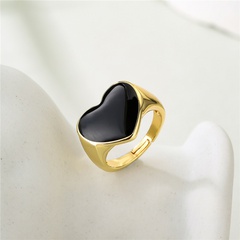 wholesale jewelry black oil drop heart copper open ring nihaojewelry