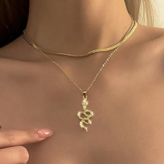wholesale jewelry snake-shaped diamond-studded pendant double-layer necklace nihaojewelry