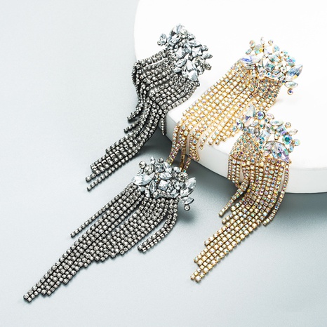 Mode voller Diamantkrallenkette Quaste lange Ohrringe Großhandel Nihaojewelry's discount tags