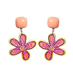 55524 Korean Retro Geometric Flower Earrings Red Acrylic-Based Resin Stud Earrings Girl Earrings Painted Ins Style