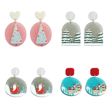 Cross-Border Hot Selling Ins High-Profile Figure Colorful Resin Plate Earrings Cartoon Snowflake Castle Christmas Decoration Earrings's discount tags