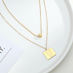 European and American New Online Celebrity Titanium Steel Necklace Women's Gold Square Pendant Double Layer Twin Stainless Steel Clavicle Chain Jewelry