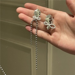 Korean Style Bowknot Asymmetric Chain Tassel Earrings wholesale jewelry Nihaojewelry