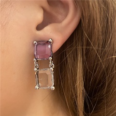 double square purple crystal earrings wholesale jewelry Nihaojewelry
