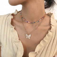 Retro Alloy Color Miyuki Bead Multilayer Butterfly Pendant Necklace Wholesale Nihaojewelry