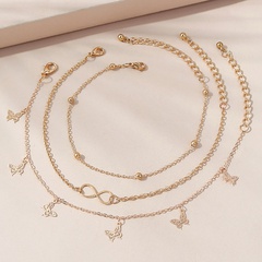 creative small butterfly tassel multilayer copper anklet wholesale Nihaojewelry
