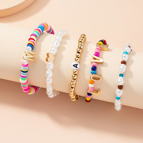 Großhandel Schmuck Retro Brief Spleißen Farbe Perlen Armband nihaojewelry's discount tags