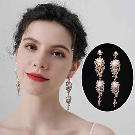 Alliage de mode strass incrusté de perles longues boucles d'oreilles en gros Nihaojewelry's discount tags