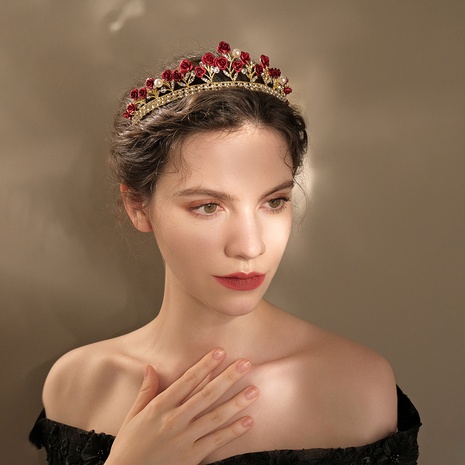 nouveaux bijoux de mariage couronne de diamant rose rouge baroque en gros Nihaojewelry's discount tags