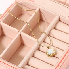 European and American Ins Internet Celebrity Style Simple 14K Gold-Plated Stainless Steel Necklace Square White Jade Pendant Women's Necklace Ornament
