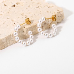 18K gold-plated stainless steel pearl C-shaped earrings wholesale Nihaojewelry
