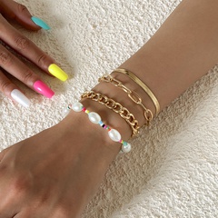wholesale jewelry retro hollow chain imitation pearl beaded bracelet set nihaojewelry