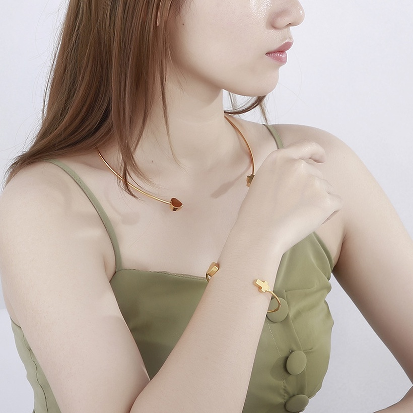 Bijoux Fantaisie Parures Bijoux | Mode Croix Coeur Ouvert Bracelet Collier Titane Acier Ensemble En Gros Nihaojewelry - FS41283