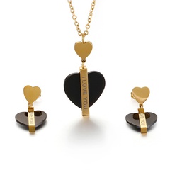 fashion stainless steel heart-shaped lettering necklace earrings set wholesale Nihaojewelry