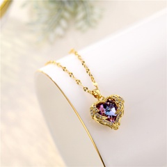 Korean Colorful Crystal Pendant Heart Titanium Steel Necklace Wholesale Nihaojewelry