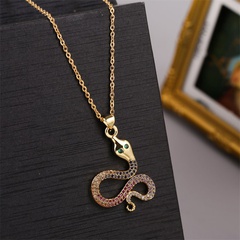 Korean Style Simple Personality Copper Inlaid Zirconium Year of Snake Necklace Female Ins Internet Celebrity Real Gold Plated Animal Pendant Jewelry