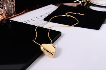 Korean titanium steel gold plated three-dimensional heart necklace wholesale Nihaojewelry