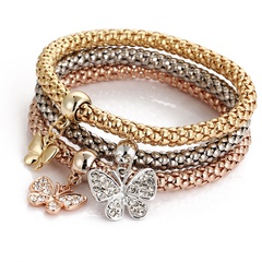 wholesale jewelry butterfly pendant golden beaded bracelet three-color set nihaojewelry