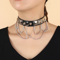 punk leather tassel rivet necklace wholesale Nihaojewelry