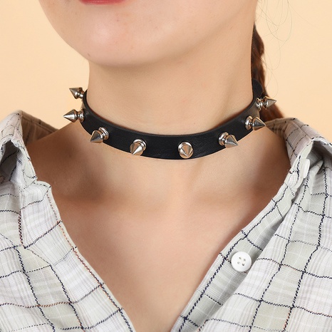 punk rock PU leather rivet necklace wholesale Nihaojewelry's discount tags