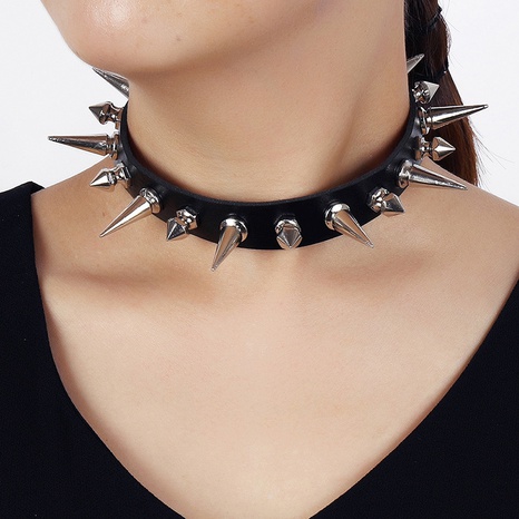punk black pu leather spikes necklace wholesale Nihaojewelry's discount tags