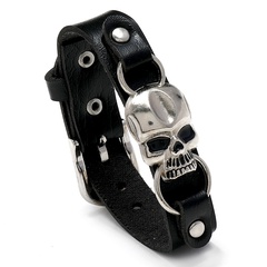 wholesale jewelry punk style skull wide leather bracelet nihaojewelry