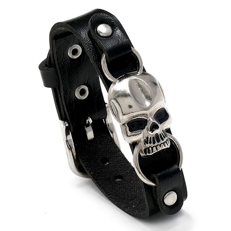 wholesale jewelry punk style skull wide leather bracelet nihaojewelry's discount tags