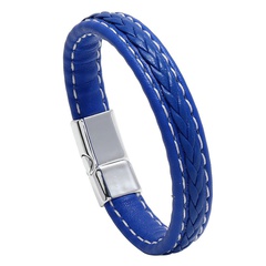 European and American Fashion Jewelry Personality Magnetic Buckle Leather Bracelet Simple Blue Braided Men's Bracelet Cross-Border Accessories