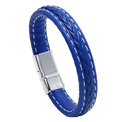 European and American Fashion Jewelry Personality Magnetic Buckle Leather Bracelet Simple Blue Braided Men's Bracelet Cross-Border Accessories's discount tags