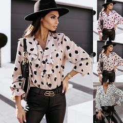 wholesale V-neck ruffle polka dots print long-sleeved shirt nihaojewelry