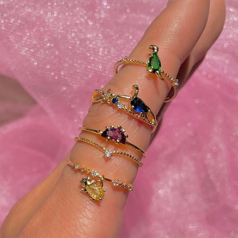 Pequeño dinosaurio 18K anillo de cobre de circonita de color oro al por mayor Nihaojewelry's discount tags