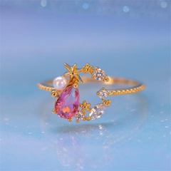 new star and moon 18K gold color-preserving color zircon ring wholesale Nihaojewelry