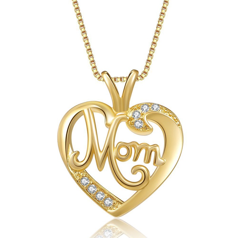 fashion letter Mom microinlaid zircon heartshaped copper necklace wholesale nihaojewelry