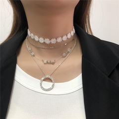 mode vintage empilé multicouche strass perle dentelle petit collier marguerite en gros nihaojewelry