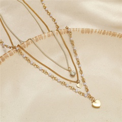 fashion multi-layer two-color handmade pearl chain heart long necklace wholesale nihaojewelry