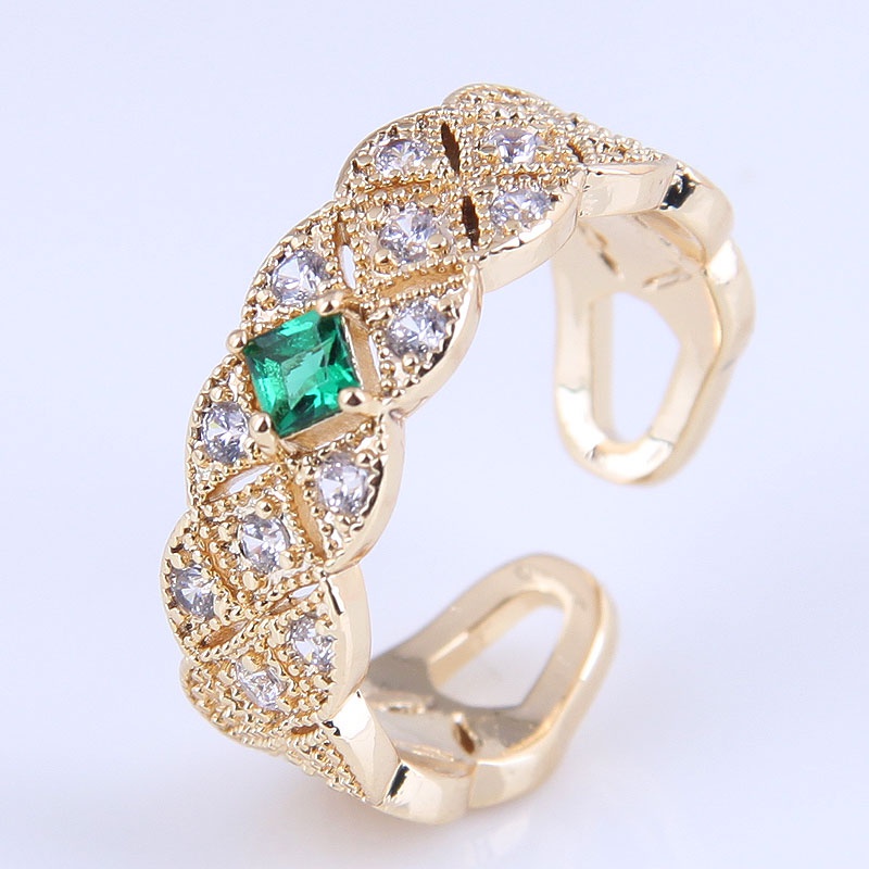 Koreanischer geometrisch vergoldeter offener Ring mit eingelegtem Zirkonium Grohandel Nihaojewelry