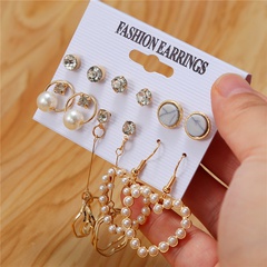 Korean pearl heart circle diamond earrings 6-piece set wholesale Nihaojewelry
