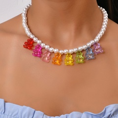 chaîne de clavicule de perle pendante d'ours de couleur de mode en gros Nihaojewelry