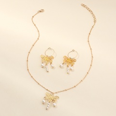 Goldene Schmetterlings-Perlen-Anhänger-Ohrringe Halsketten-Set Großhandel Nihaojewelry