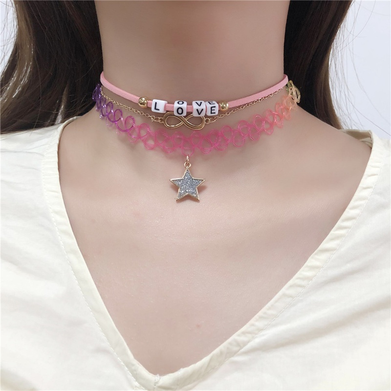 neue Art und Weise rosa fnfzackiger Sternbuchstabe LIEBE Wrfel 3 Stze Halskettengroverkauf nihaojewelry
