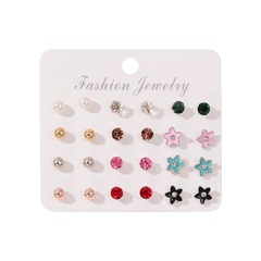 wholesale jewelry cute flower oil drop stud earrings 12 pairs set nihaojewelry