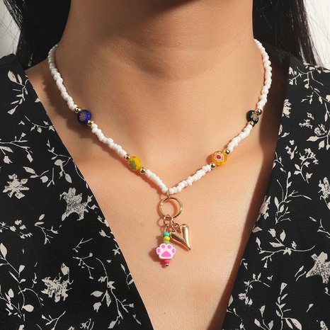 bohemia fashion hand-woven miyuki beads colored glaze heart paw necklace wholesale nihaojewelry's discount tags