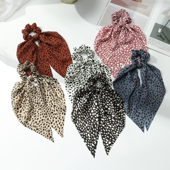 Cross-Border New Arrival Fashion Leopard Print Streamer Hair Tie Silk Scarf Large Intestine Hair Ring Long Knotted Horse Tail Hair Accessories Wholesale