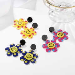 Korean Smiley Flower Acrylic Earrings Cute Refreshing Colorful Polka Dot Little Yellow Flower Earrings SUNFLOWER Earrings