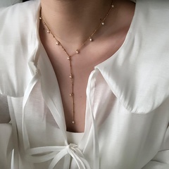18K pearls gypsophila handmade bead Y-shaped tassel titanium steel necklace wholesale nihaojewelry