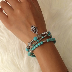 wholesale jewelry turquoise beaded Fatima palm pendant bracelet 3-piece set nihaojewelry