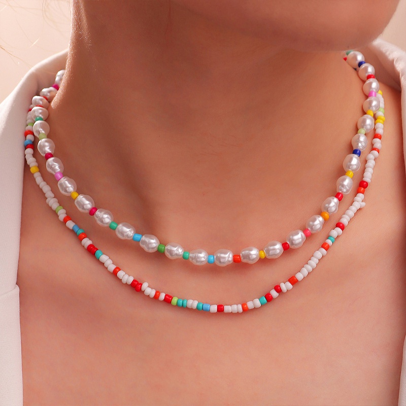 NZ2232 Naizhu Design Sinn Farbe Perlen Reis Perlen Halskette Bohemian Pastoral Stil Imitation Perle Halskette