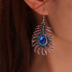 Boucles d'oreilles en plumes de paon brillant de mode plein de diamants en gros Nihaojewelry