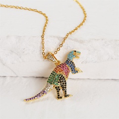 Creative Net Red Copper Inlaid Zirconium Cute Animal Dinosaur Necklace Female Trend Exaggerated Real Gold Plating Pendant Jewelry