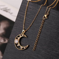 fashion hollow copper inlaid zirconium moon necklace wholesale nihaojewelry
